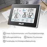 BALDR Wetterstation Funk mit Außensensor, Digital Thermometer-Hygrometer für Innen und außen, weiße Hintergrundbeleuchtung und Uhrzeit Anzeige, Schwarz - 7