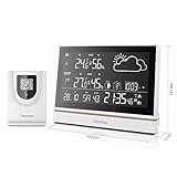 Wetterstation Funk mit Außensensor, Funkwetterstation mit Thermometer Hygrometer Innen Außen, Wecker Digital Funkuhr, Mondphasen, Wettervorhersage, DCF Empfangssignal | 7,5 Zoll LCD-Display - 5