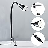 LED Klemmleuchte inkl 1x GU10 5W 400lm dimmbare Bettleuchte mit 3 Helligkeitstufen 360° Flexibel Schwanenhals weiße Leselampe für Schlafzimmer Schreibtisch Büro Metall Kunststoff - 3