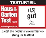 CASO VC200 Vakuumierer - Vakuumiergerät, Lebensmittel bleiben bis zu 8x länger frisch - natürliche Aufbewahrung ohne Konservierungsstoffe, doppelte 30cm lange Schweißnaht, inkl. Folienbox und Cutter, inkl. 2 Profi-Folienrollen & Schlauch für Vakuumbehälter - 8