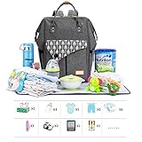 Baby Wickelrucksack Wickeltasche mit Wickelunterlage Multifunktional Große Kapazität Babytasche Reisetasche für Unterwegs, Grau - 6