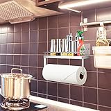 Oriware küchenrollenhalter mit Regal Wand Küchenrollenspender Küchenpapierhalter Papierrollenhalter Badezimmer Aufbewahrung Ohne Bohren - Edelstahl Matt - 3