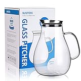 susteas 2 Liter 70 Unzen Glas Karaffe Krug mit Deckel und Auslauf, Wasserkaraffe, Eistee Krug, Saft Krug, für hausgemachte Getränke/Eistee/Milch/Kaffee/Wein - 2